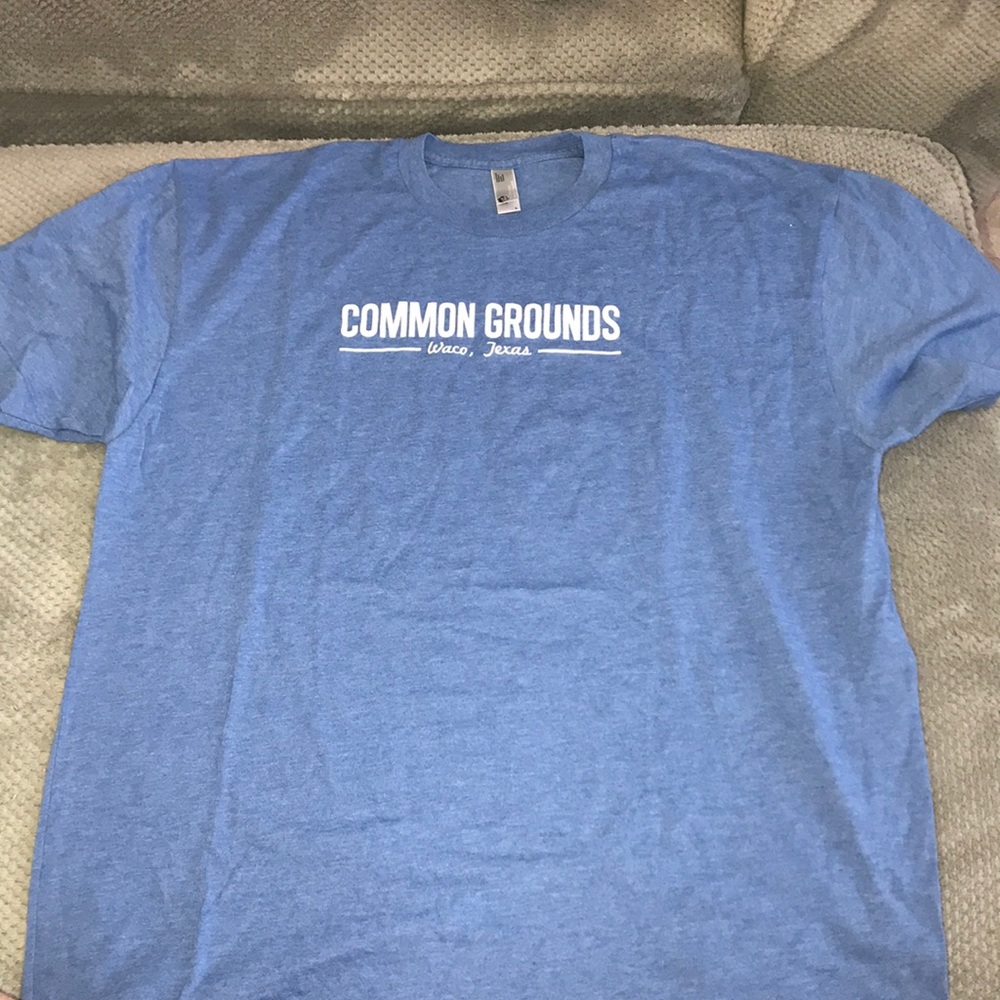light blue common grounds t-shirt